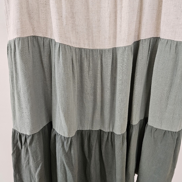 Ninexis Skirt 3X Plus Size Tiered Midi Green Cream Cotton & Linen Pockets NWT - Picture 7 of 12